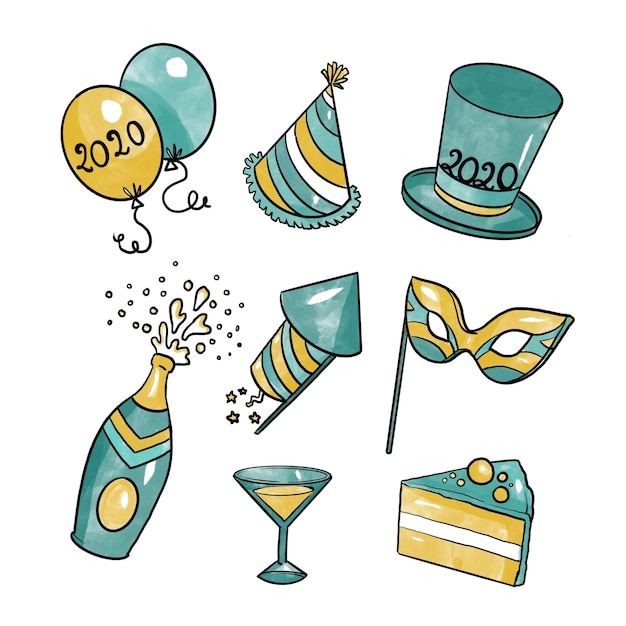 Watercolor new year party element collection