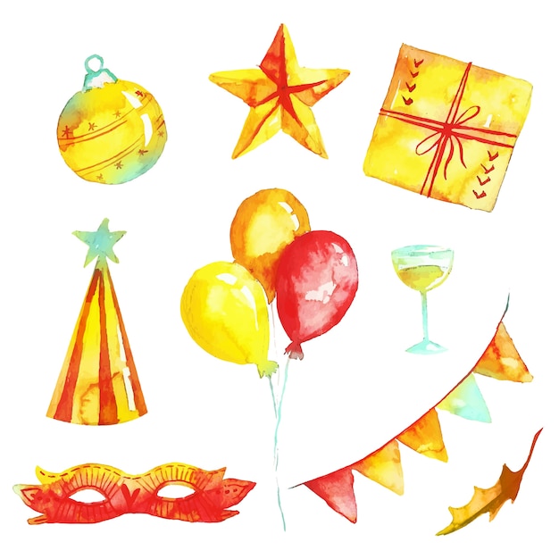 Watercolor new year party element collection