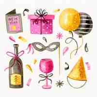 Free vector watercolor new year party element collection