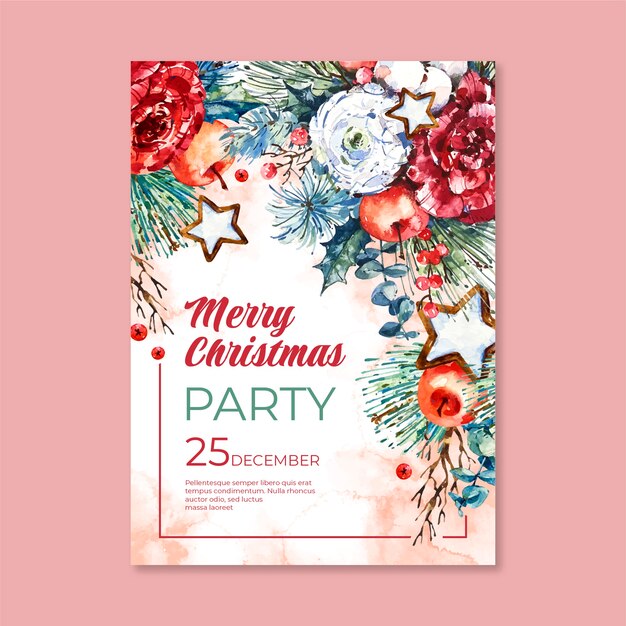 Watercolor new year party flyer template