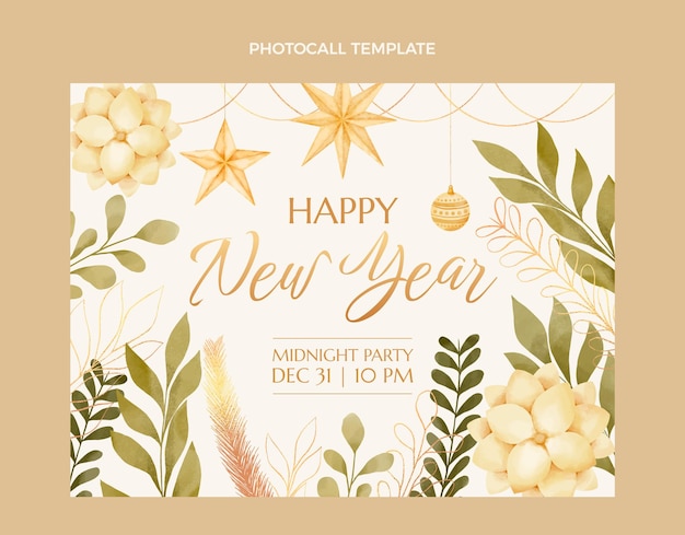 Watercolor new year photocall template