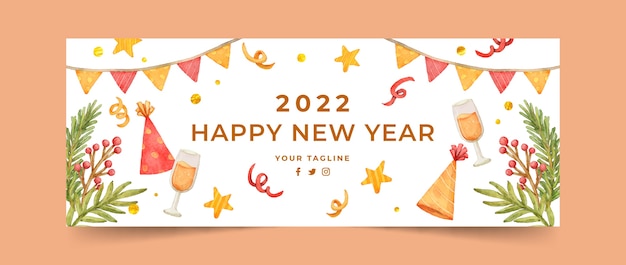 Watercolor new year social media cover template