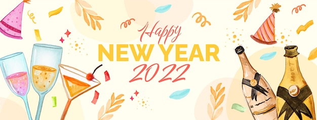 Watercolor new year social media cover template