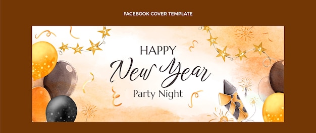Watercolor new year social media cover template