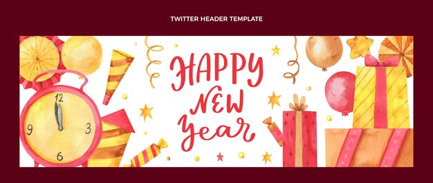 Watercolor new year twitter header