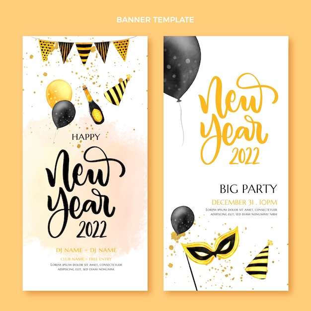 Watercolor new year vertical banners set