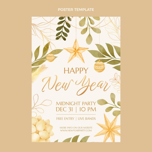 Watercolor new year vertical poster template