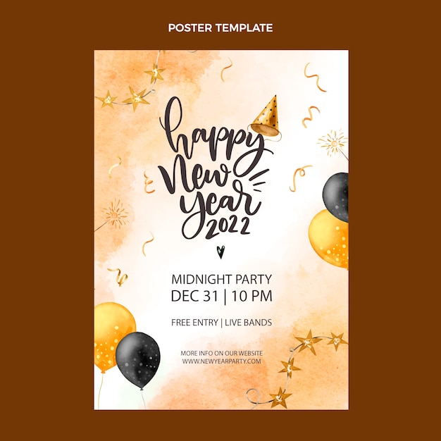 Watercolor new year vertical poster template