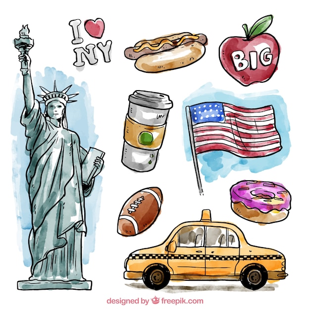 Free vector watercolor new york elements