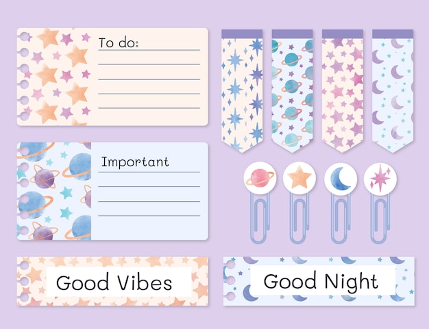 Watercolor notebook label design set