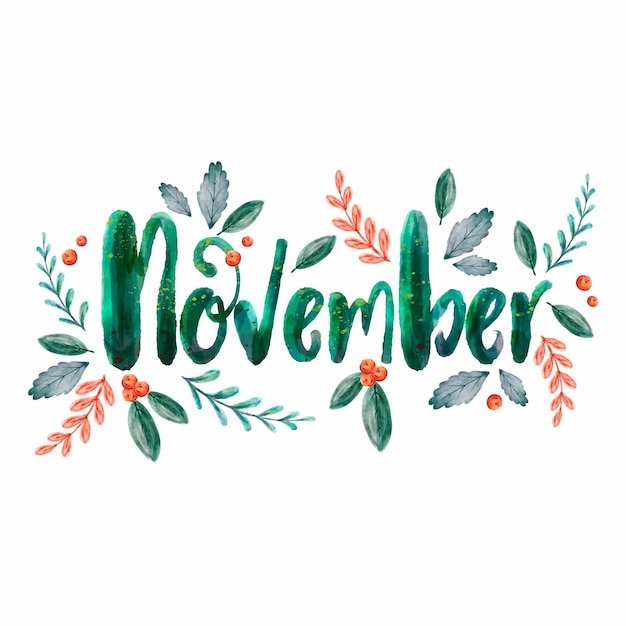 Free vector watercolor november lettering