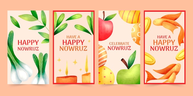 무료 벡터 수채화 nowruz 인스타그램 스토리 컬렉션