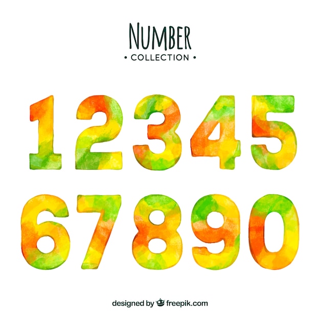 Watercolor number collection