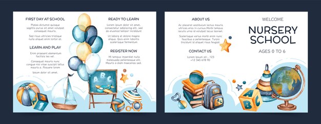 Watercolor nursery school brochure template