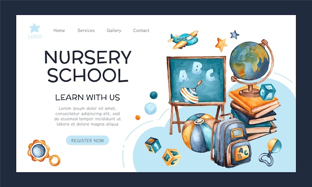 Watercolor nursery school landing page template