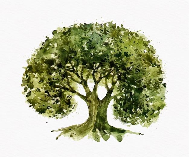 Watercolor oak tree silhouette