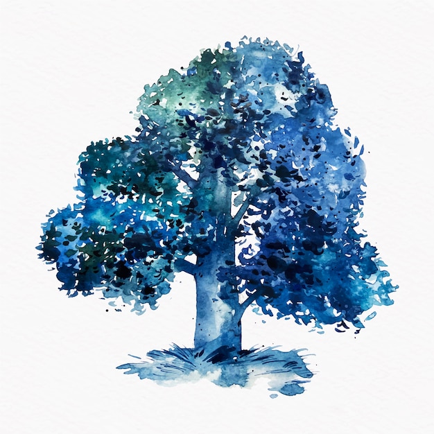 Watercolor oak tree silhouette