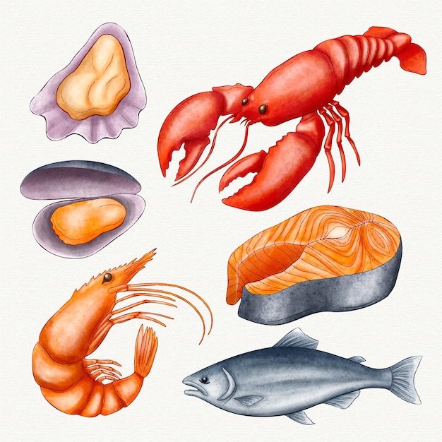 Free vector watercolor ocean creatures collection