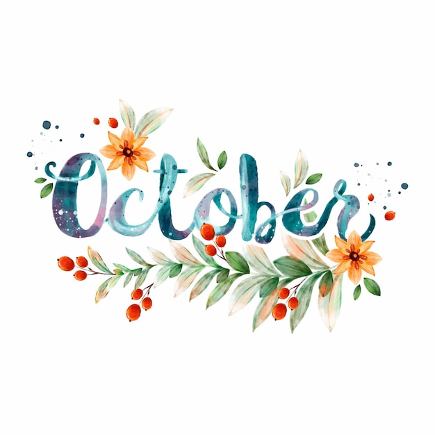 Watercolor october lettering