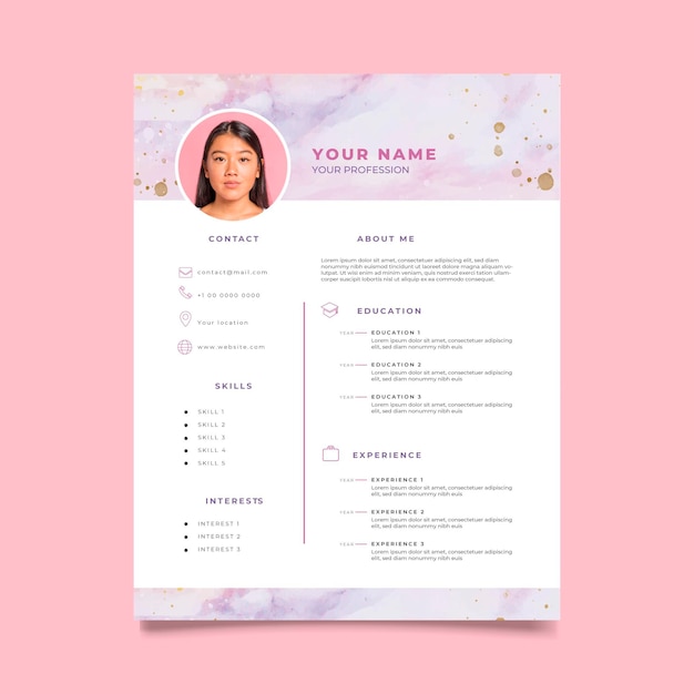 Free vector watercolor online cv template