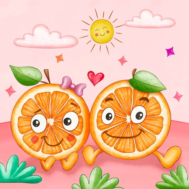 Free vector watercolor orange couple illustration