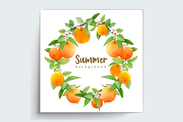 Free vector watercolor orange fruit wreath border and frame design