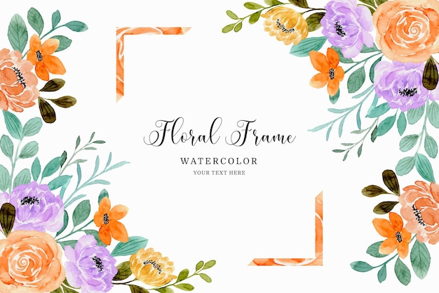 Watercolor orange rose flower frame background