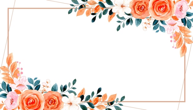 Free vector watercolor orange rose flower frame background