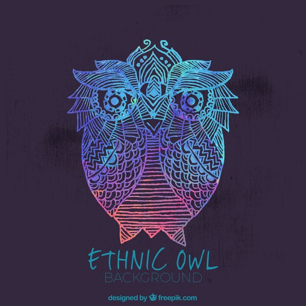 Watercolor ornamental background owl