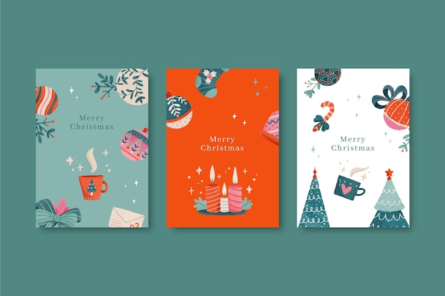 Free vector watercolor ornamental christmas cards collection
