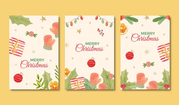 Watercolor ornamental christmas cards collection