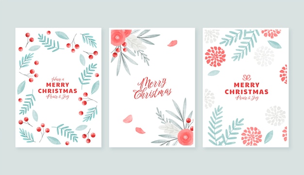 Free vector watercolor ornamental christmas cards collection