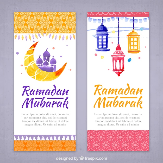 Watercolor ornamental ramadan banners