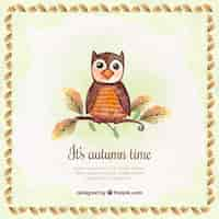 Free vector watercolor owl background with decorative frame