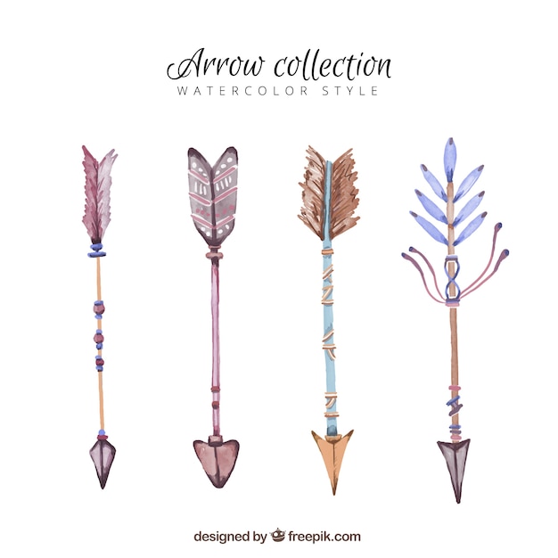 Watercolor pack of arrows with decorative feathers