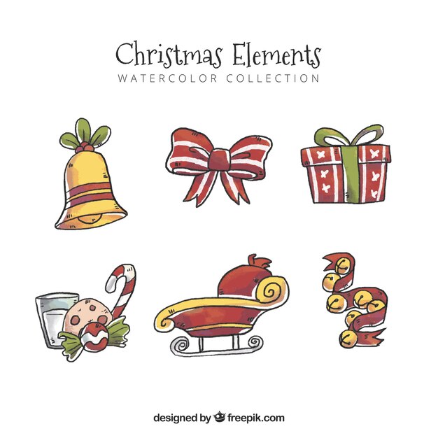 Watercolor pack of decorative christmas elements