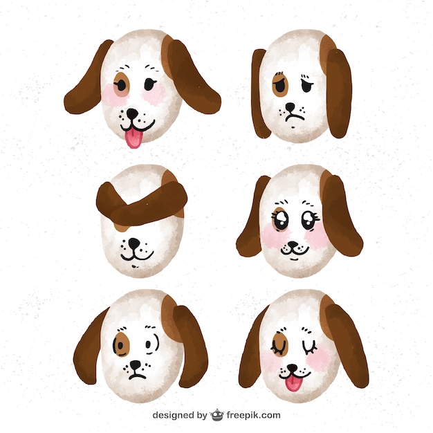 Free vector watercolor pack of dog emoticons