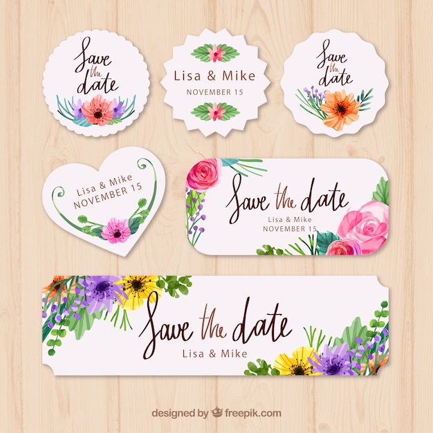Watercolor pack of floral wedding labels