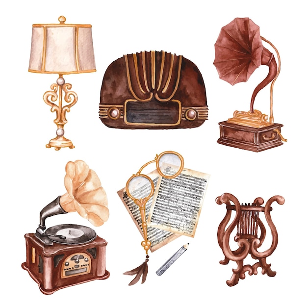 Free vector watercolor painted antique market collection