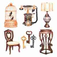 Free vector watercolor painted antique market collection