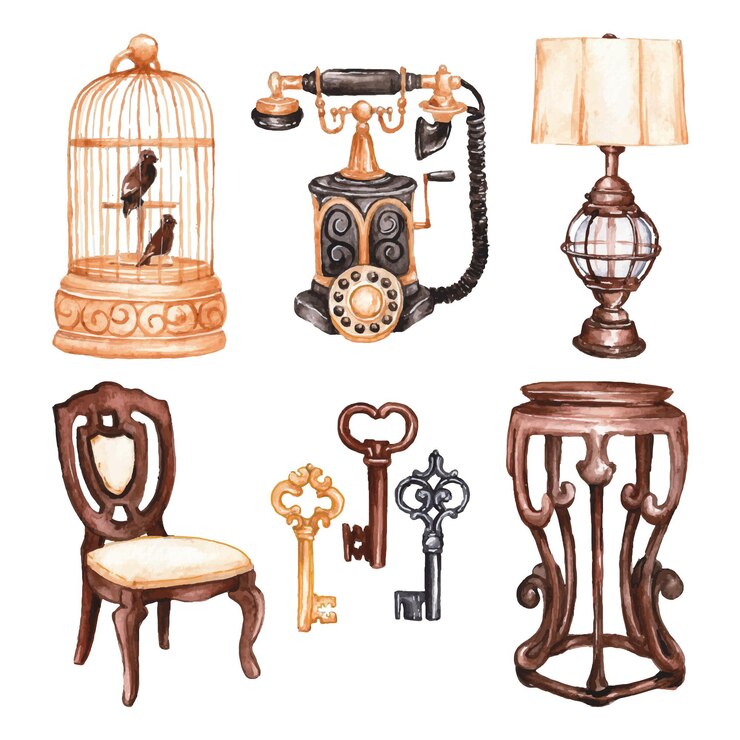 Free Vector watercolor painted antique market collection