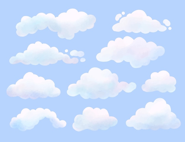 Free vector watercolor painted cloud collection