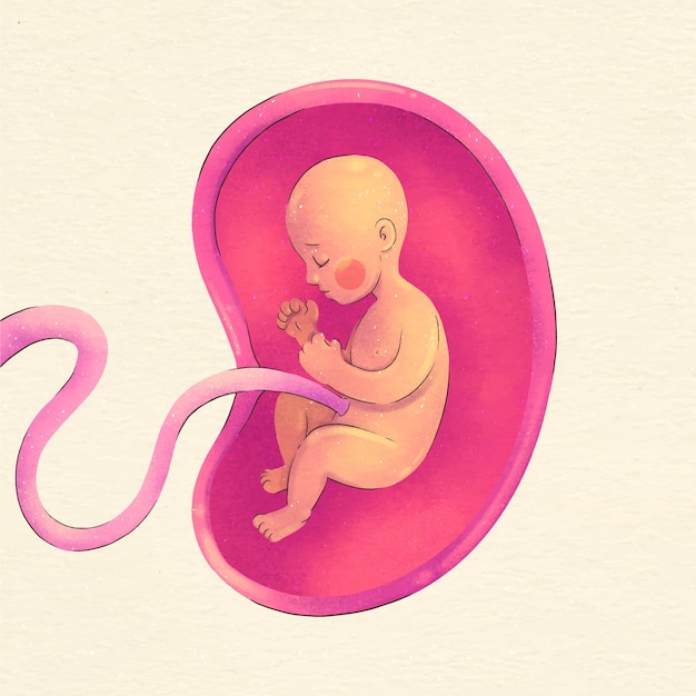 Watercolor painted fetus illustration