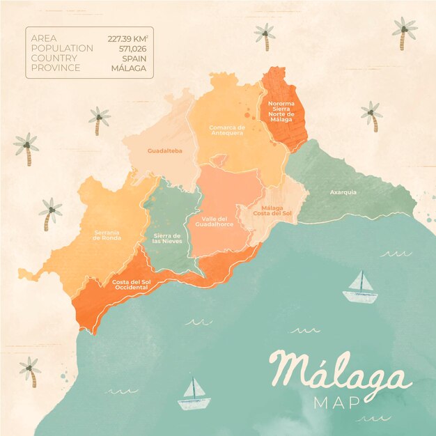 水彩画のマラガ地図