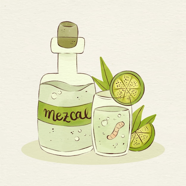 Vettore gratuito illustrazione mezcal dipinta ad acquerello