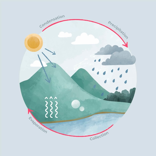 Free vector watercolor painted water cycle