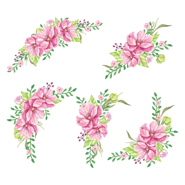 Free vector watercolor painting of pink floral ornaments collection