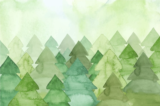 Free vector watercolor painting with fir trees