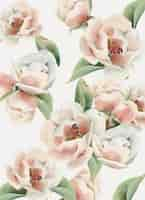 Free vector watercolor pale pink peony pattern with green leaves