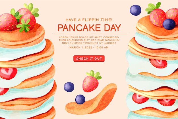 Banner orizzontale del giorno del pancake dell'acquerello